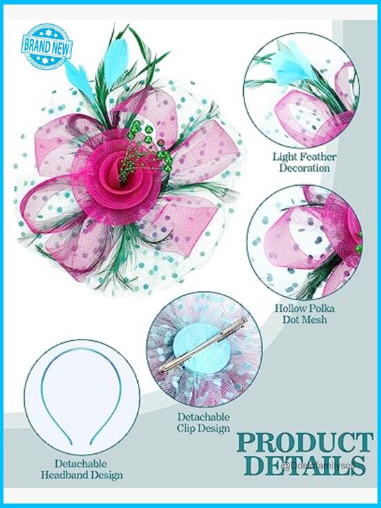 12 Piece Fascinator Hats Set - Mesh & Feather Headbands for Weddings Parties Tea main image 6